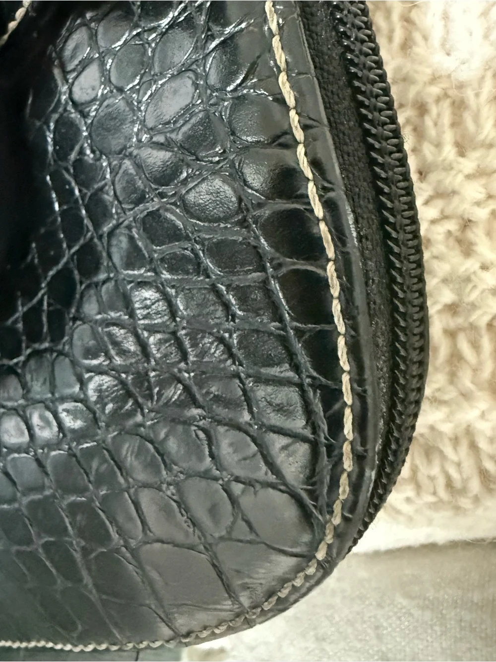 Chic, Retro Merona Black Croc-Embossed Vegan Leather Laptop Tote